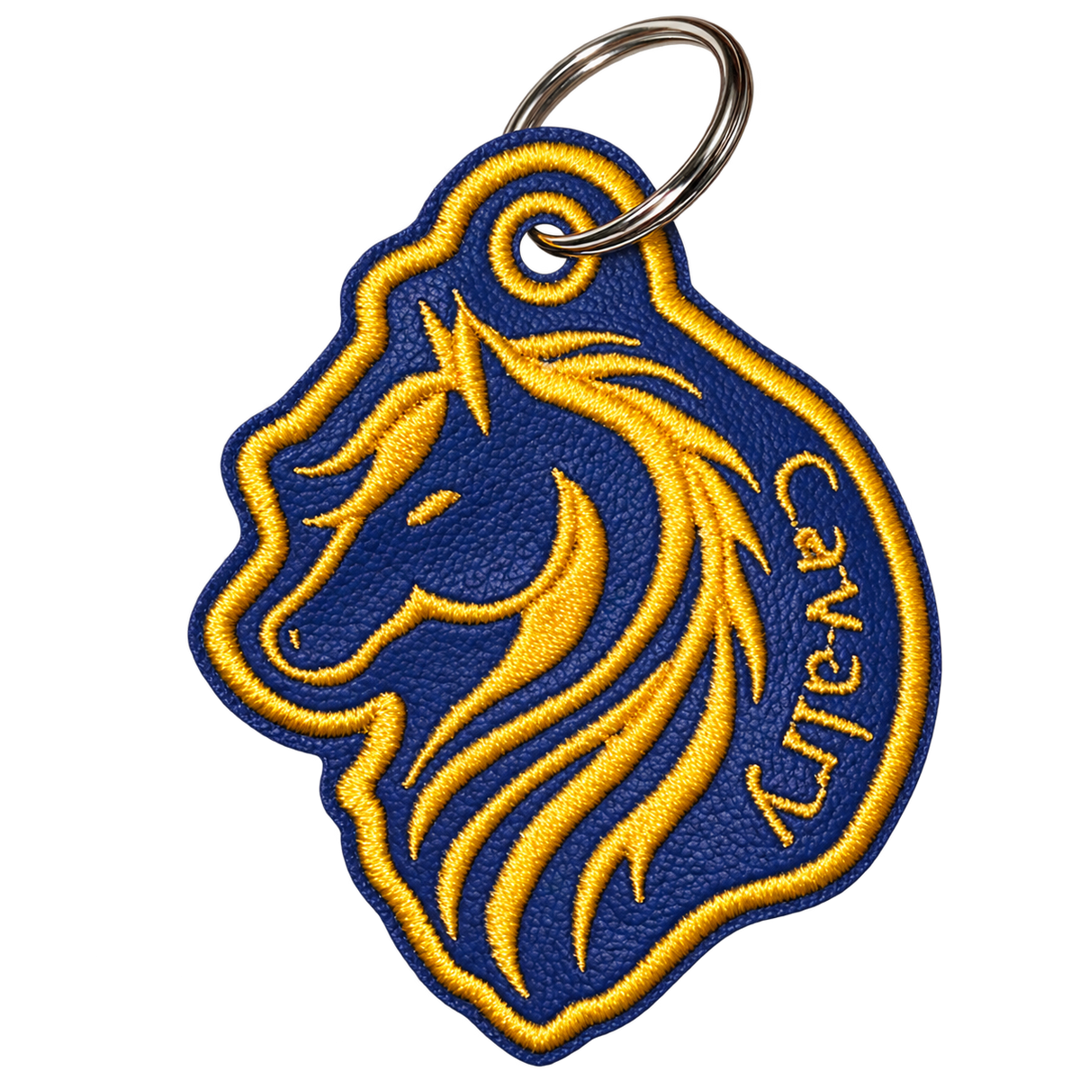 Cavalry embroidered horse keychain, background removed