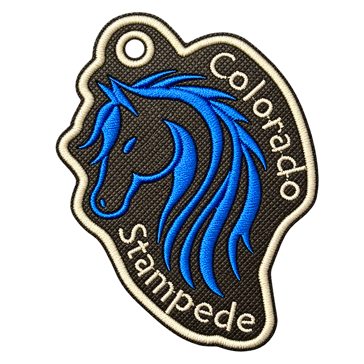 Colorado Stampede embroidered horse keychain, background removed