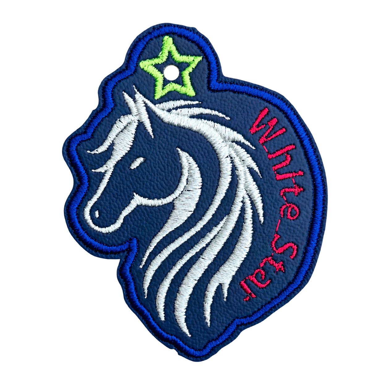 White Star embroidered horse keychain, brightened photo with transparent background