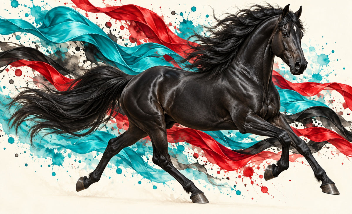 Black Horse — Red & Turquoise — artwork preview for a zip-top pouch