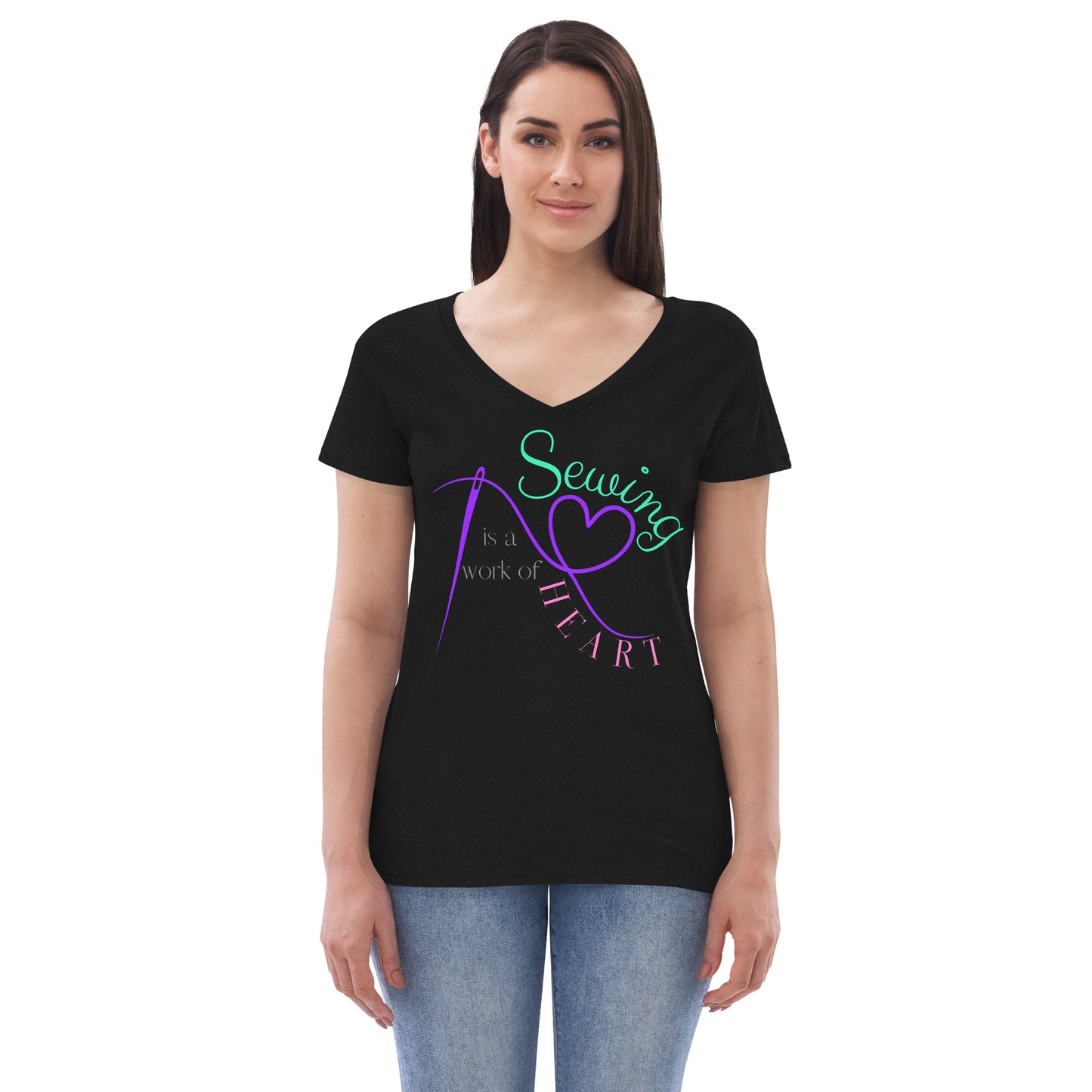 Sewing is a work of Heart Women’s recycled v-neck t-shirt