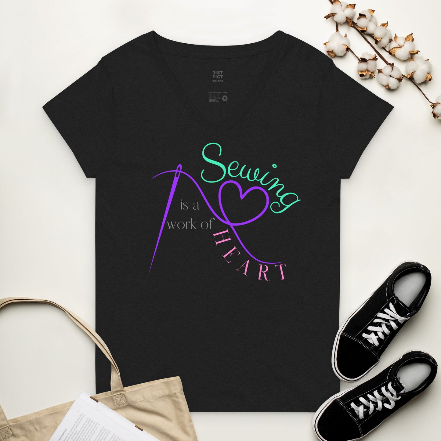 Sewing is a work of Heart Women’s recycled v-neck t-shirt