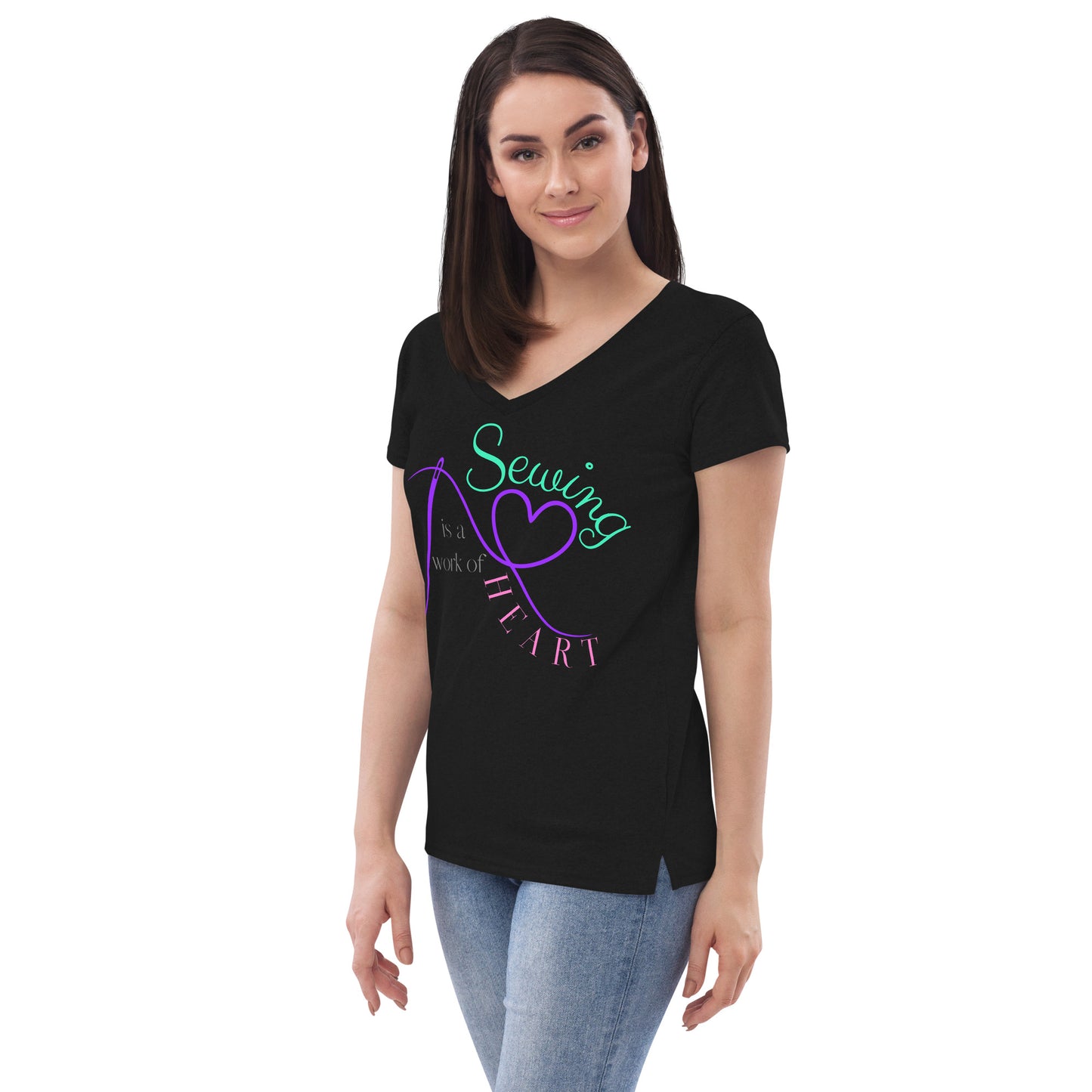 Sewing is a work of Heart Women’s recycled v-neck t-shirt