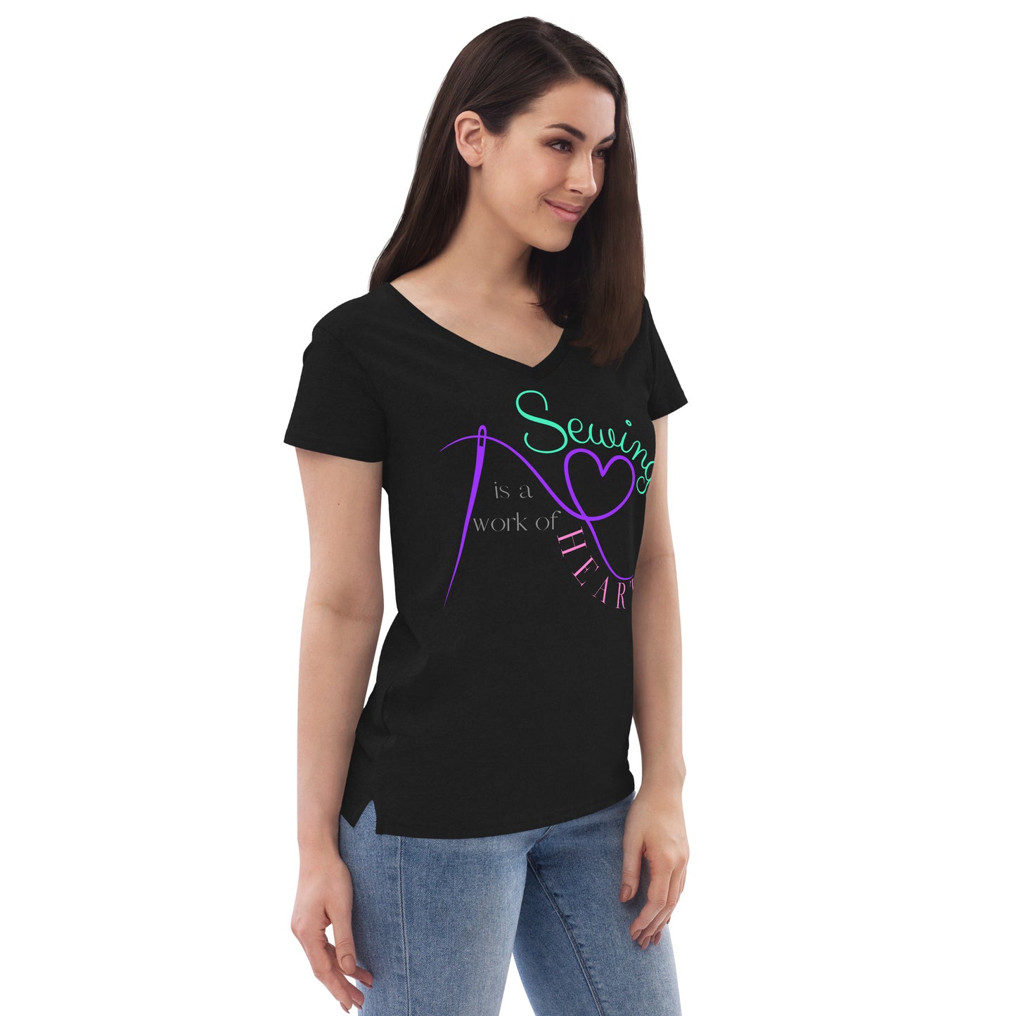 Sewing is a work of Heart Women’s recycled v-neck t-shirt