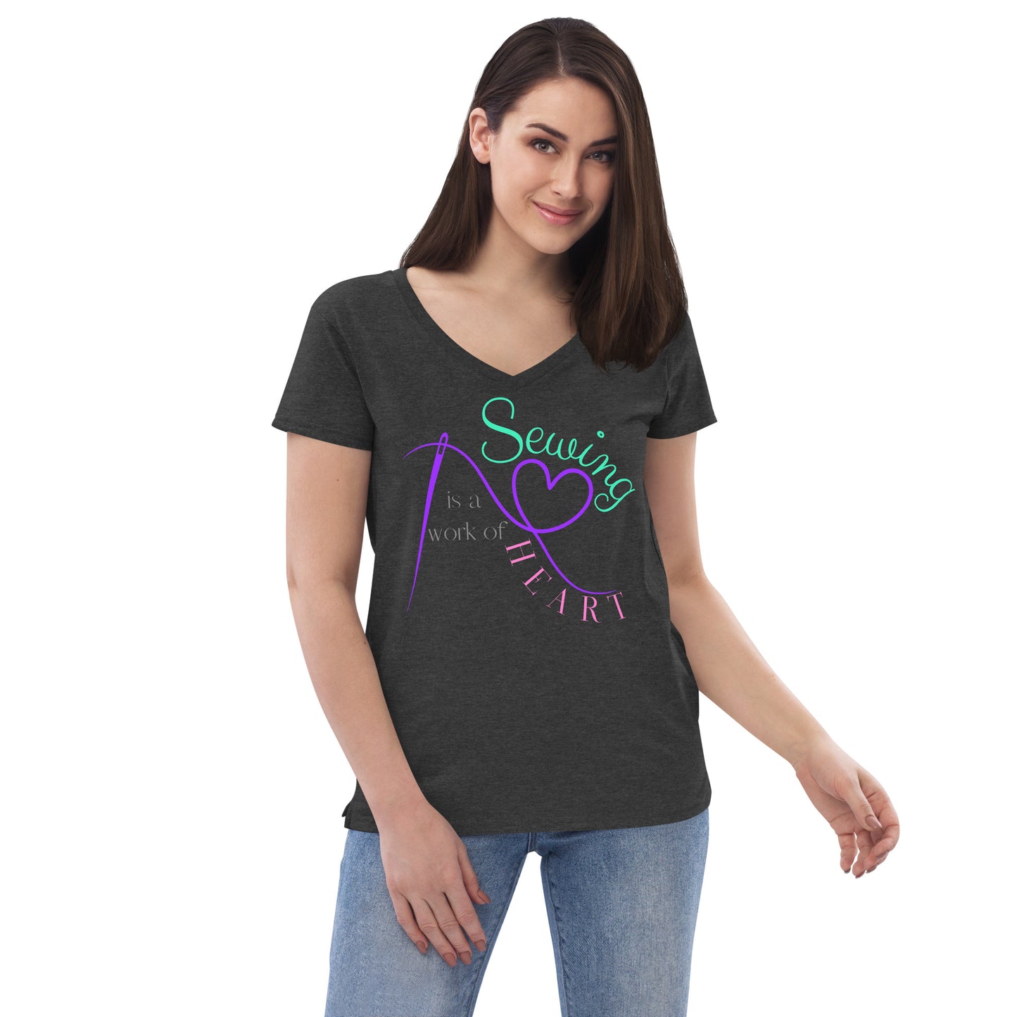Sewing is a work of Heart Women’s recycled v-neck t-shirt