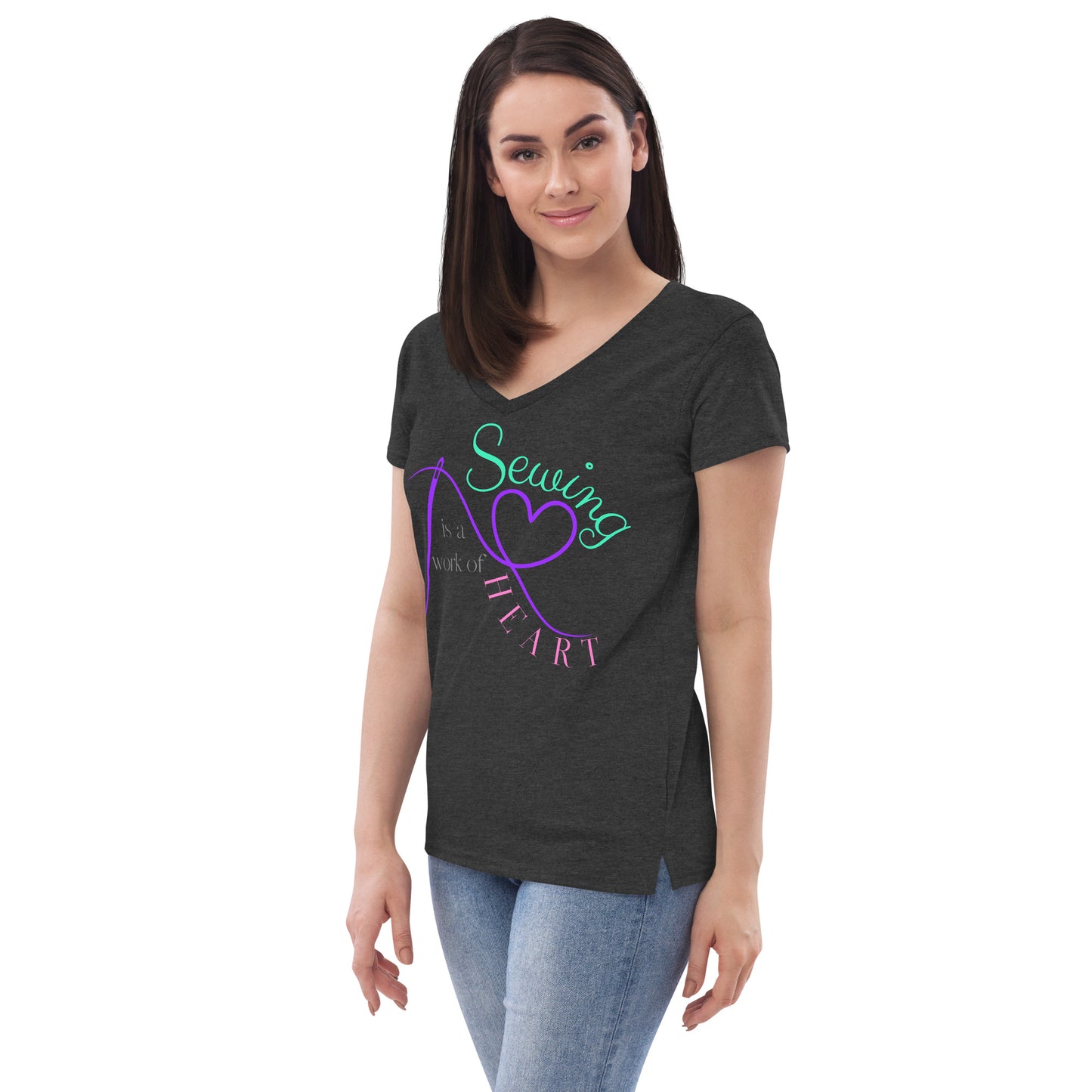 Sewing is a work of Heart Women’s recycled v-neck t-shirt