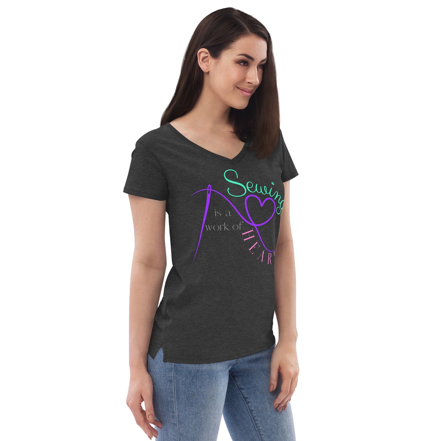Sewing is a work of Heart Women’s recycled v-neck t-shirt