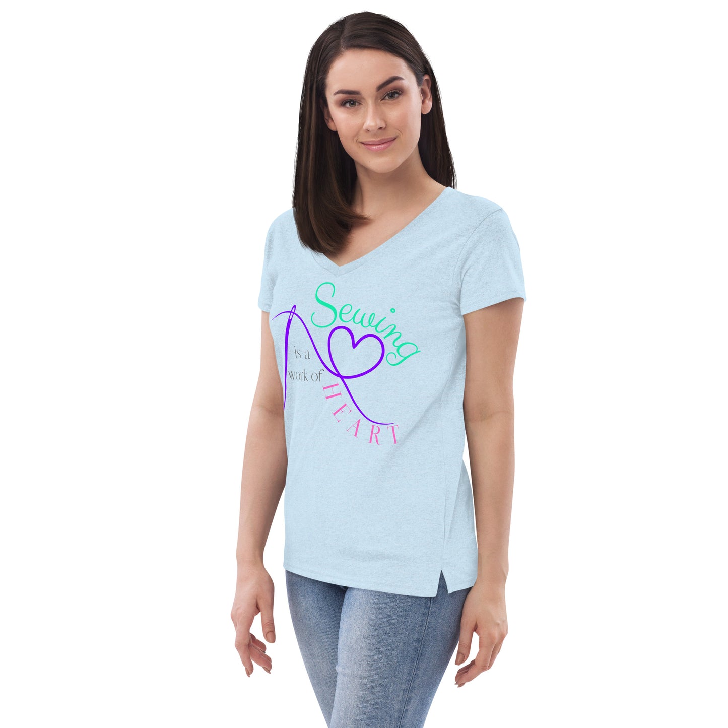 Sewing is a work of Heart Women’s recycled v-neck t-shirt