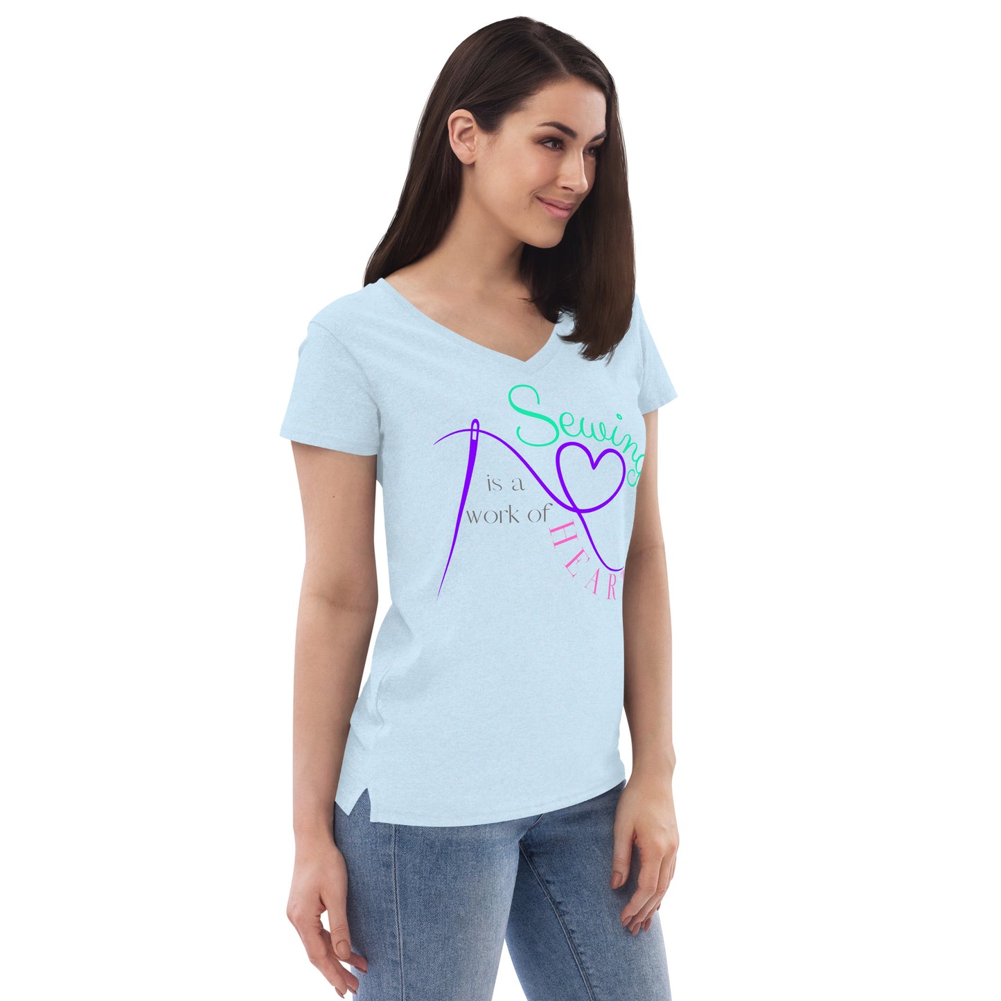 Sewing is a work of Heart Women’s recycled v-neck t-shirt