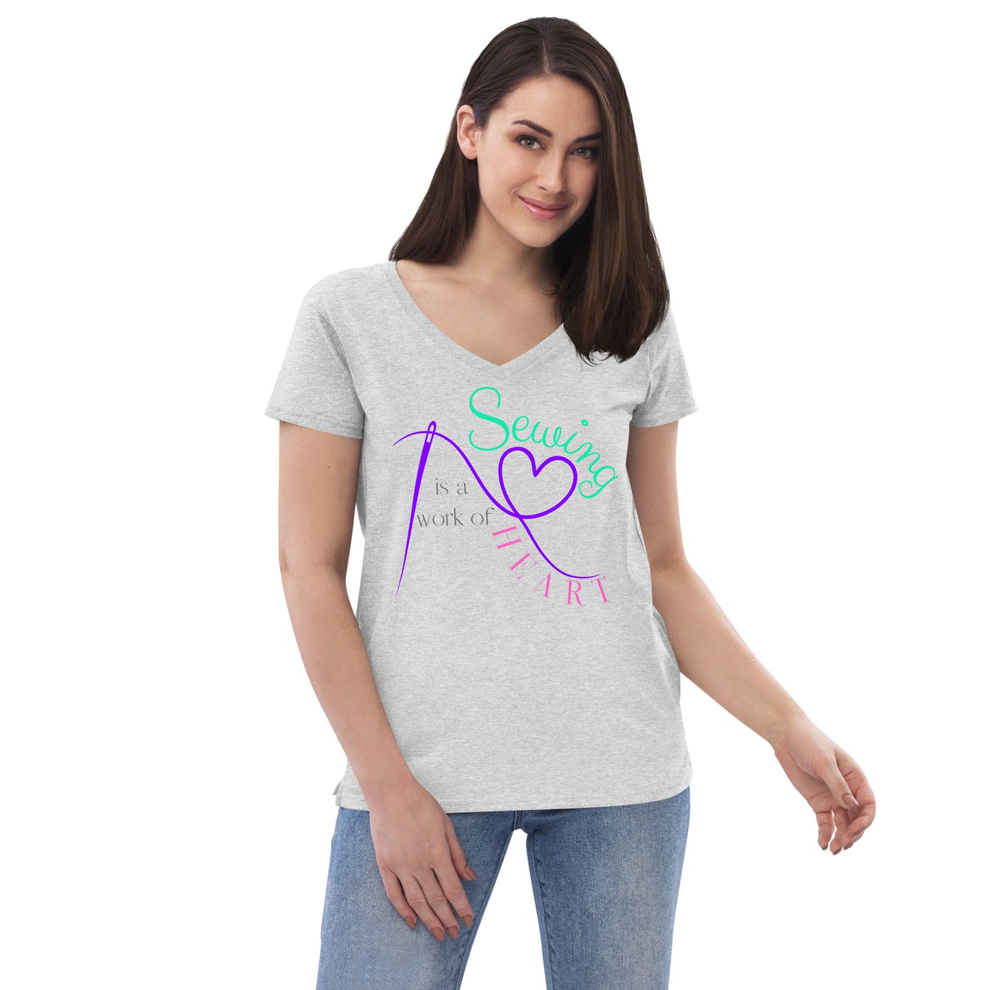 Sewing is a work of Heart Women’s recycled v-neck t-shirt