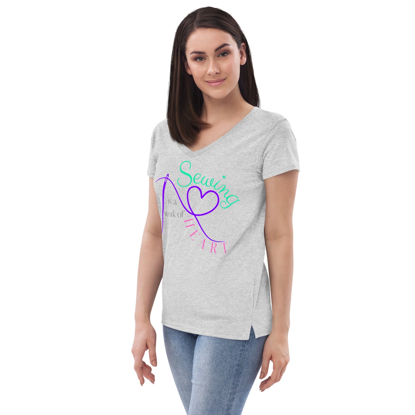 Sewing is a work of Heart Women’s recycled v-neck t-shirt