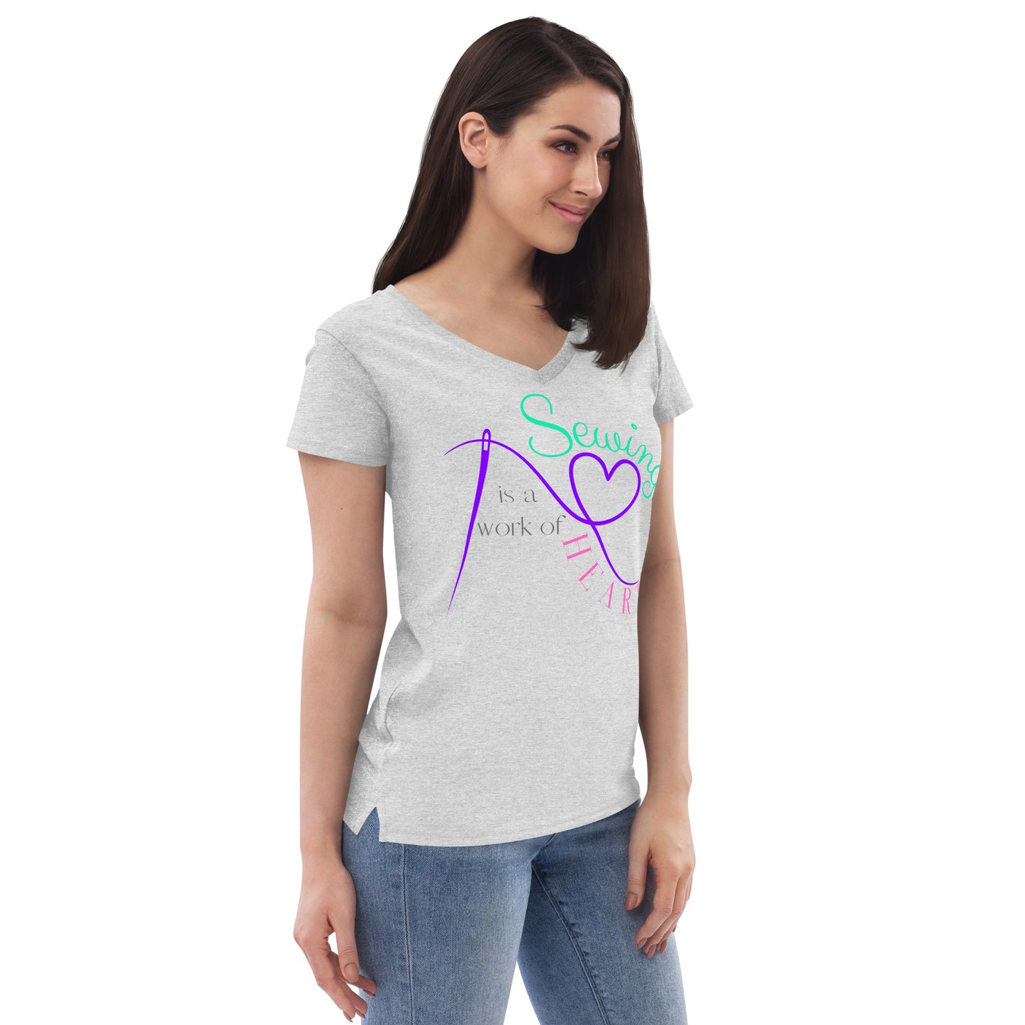 Sewing is a work of Heart Women’s recycled v-neck t-shirt