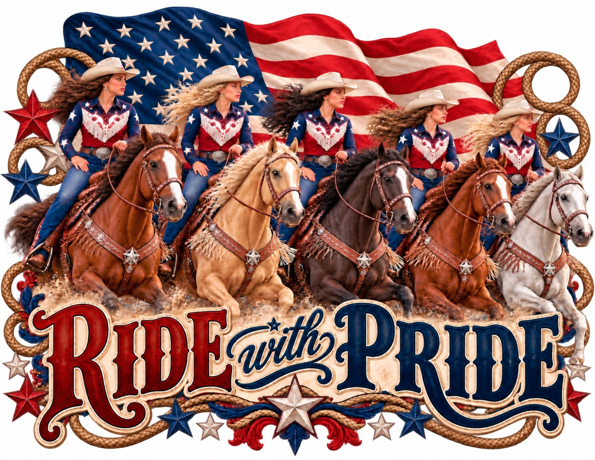 Ride with Pride — artwork preview for printed horse-themed tote