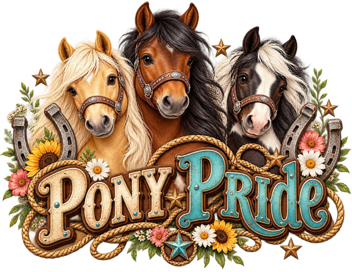 Pony Pride - Floral — artwork preview for printed horse-themed tote