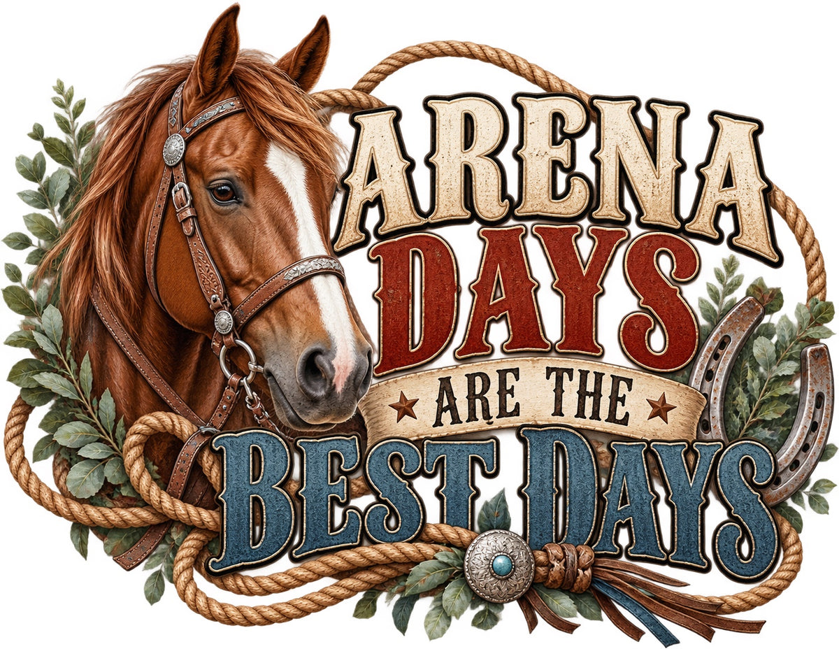 Arena Days Are the Best Days — artwork preview for printed horse-themed tote