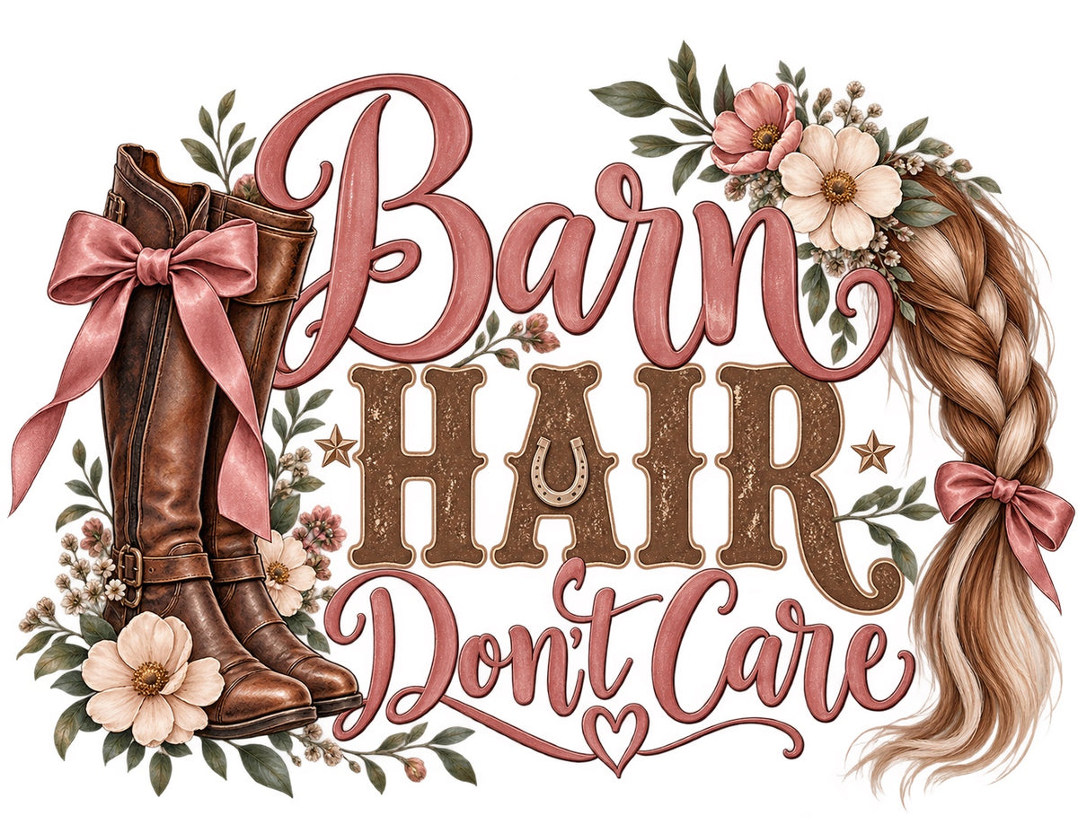 Barn Hair Don’t Care — artwork preview for printed horse-themed tote