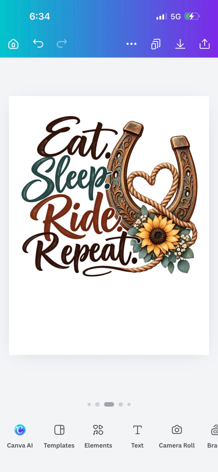 Eat Sleep Ride Repeat — artwork preview for printed horse-themed tote