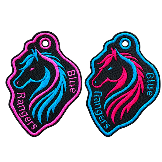 Blue Rangers embroidered horse keychain, background removed