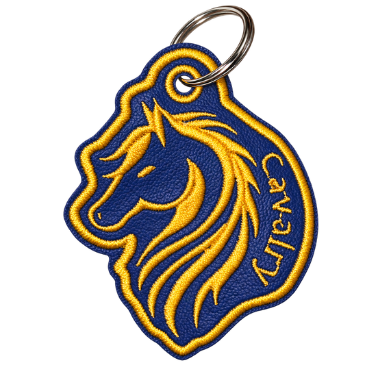 Cavalry embroidered horse keychain, background removed