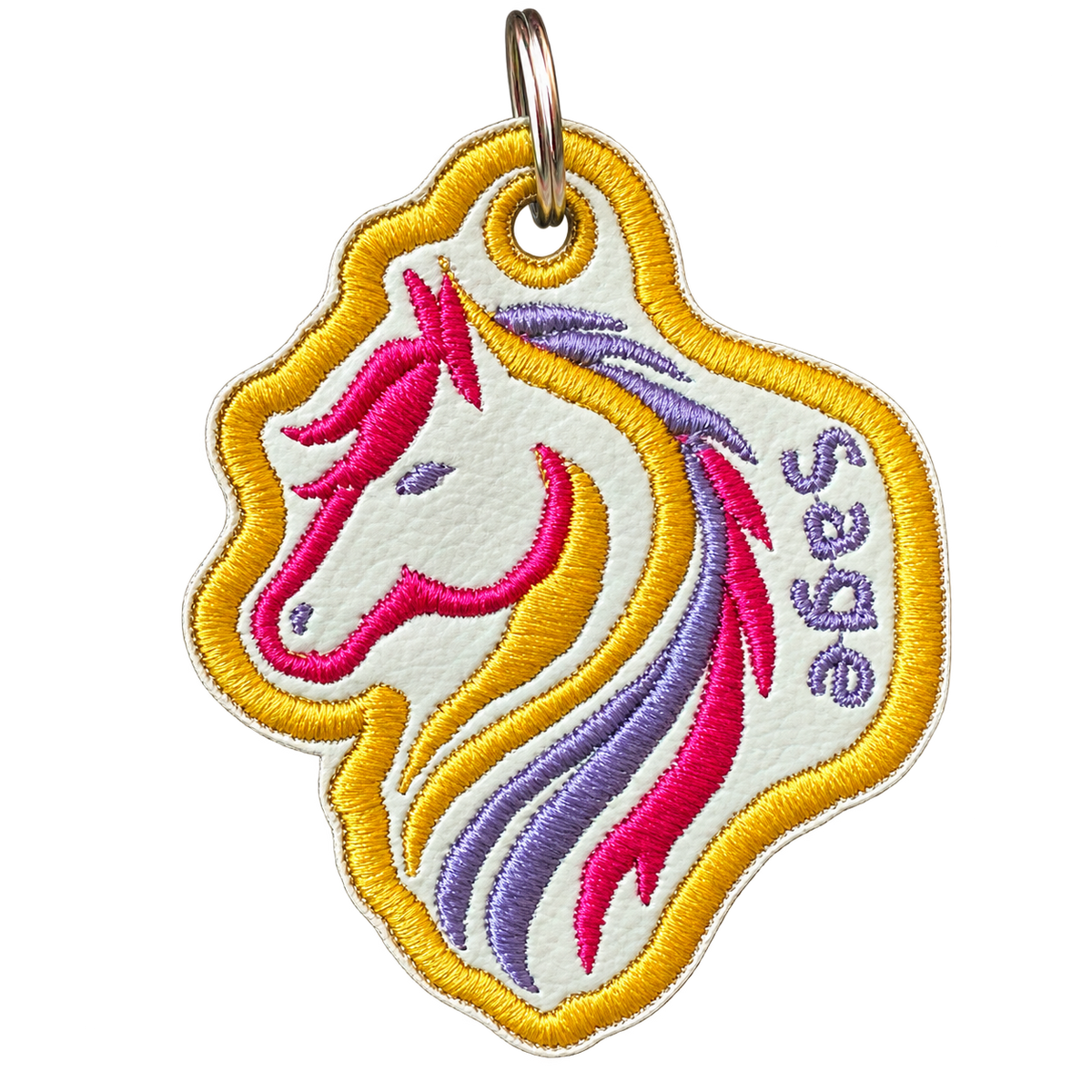 Sage embroidered horse keychain, background removed