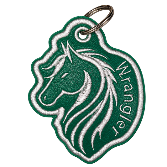 Wrangler embroidered horse keychain, background removed