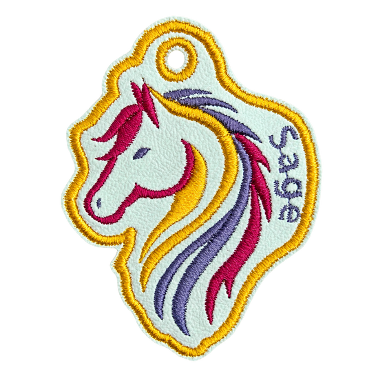 Sage embroidered horse keychain, brightened photo with transparent background