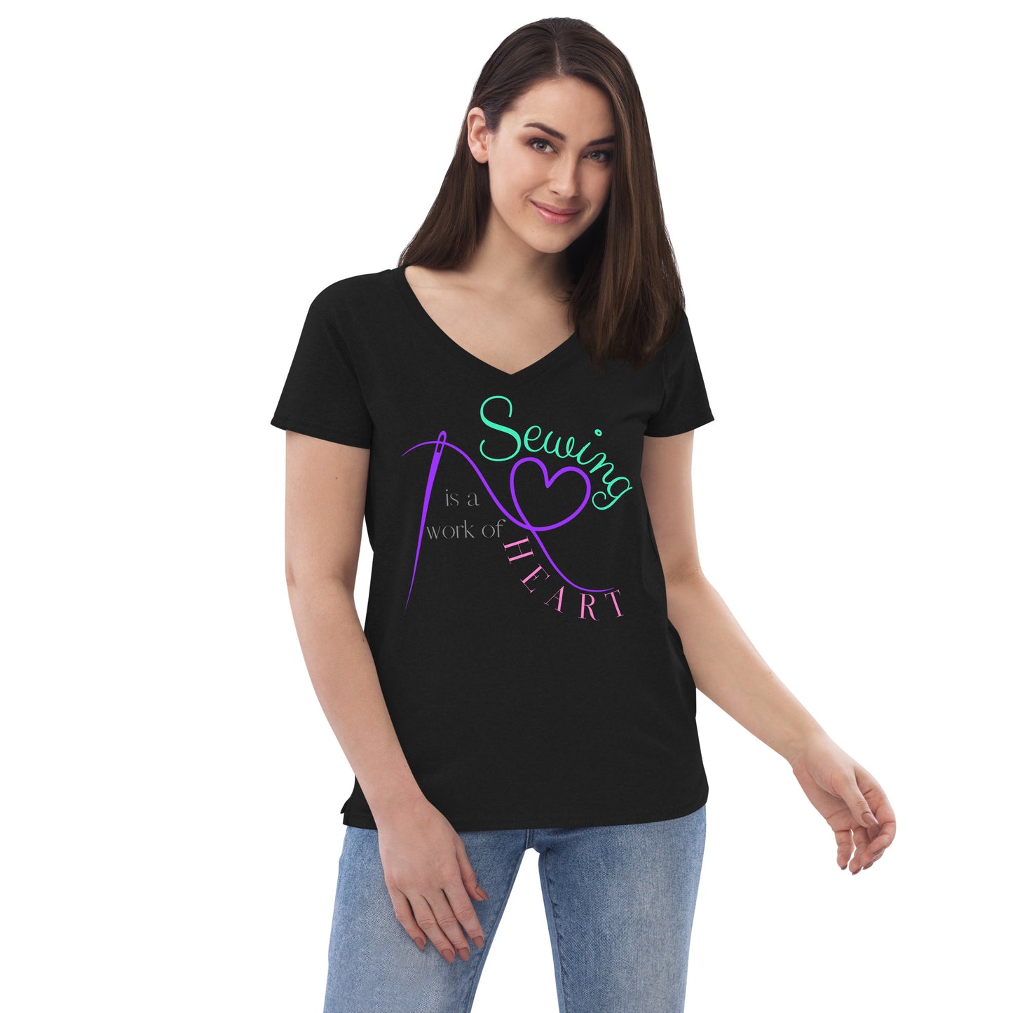 Sewing is a work of Heart Women’s recycled v-neck t-shirt