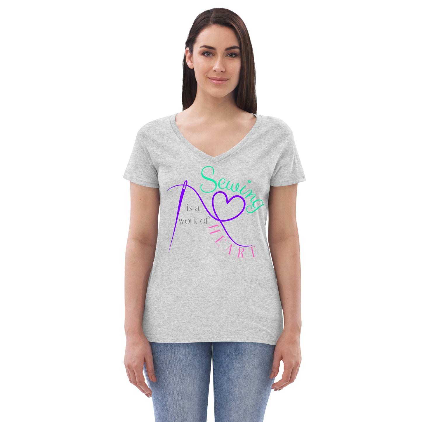Sewing is a work of Heart Women’s recycled v-neck t-shirt